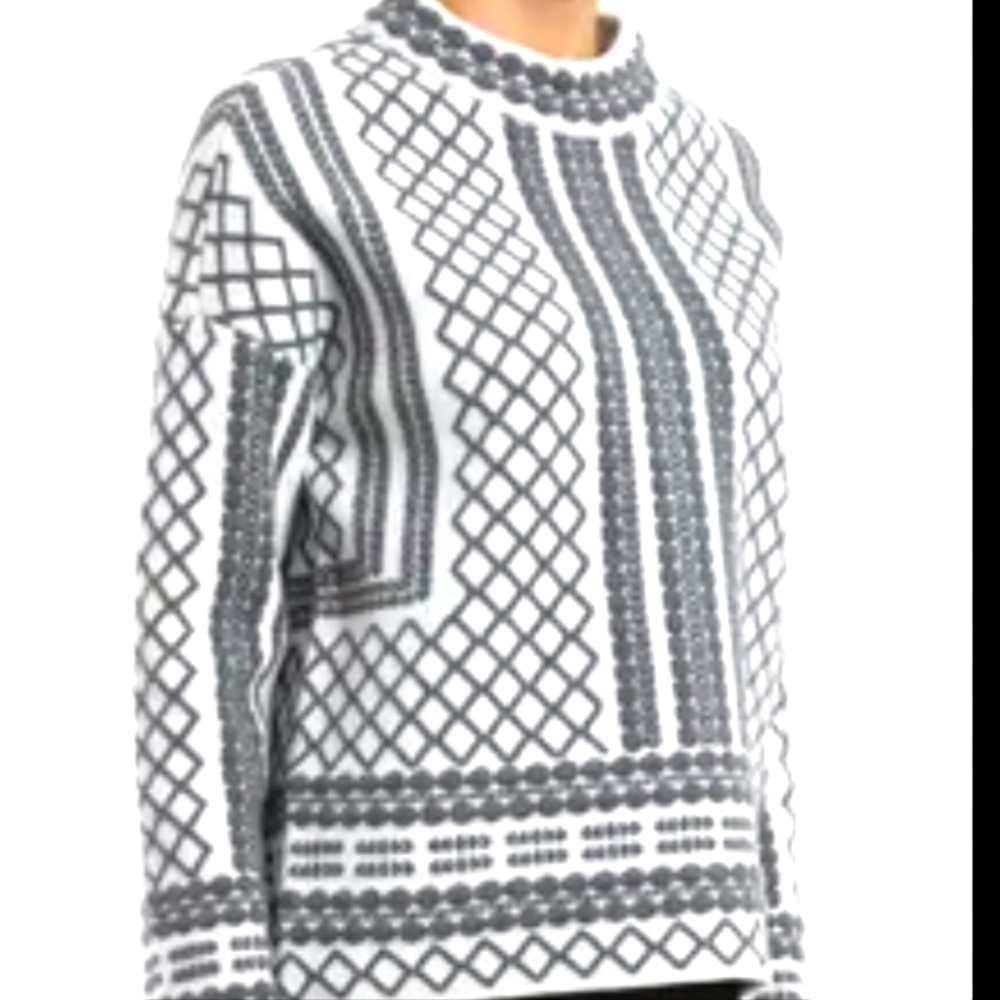 NWT Tory Burch Melange Wool Sweater. Grey/Ivory Size Large